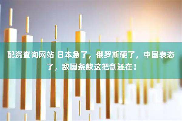 配资查询网站 日本急了，俄罗斯硬了，中国表态了，敌国条款这把剑还在！